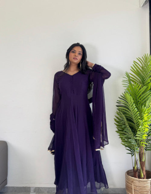 Girls affordable party wear kurti India in deep purple color with sheer sleeves by Dropdash