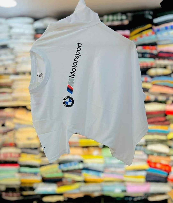 White BMW Motorsport mens t-shirt displayed for buy mens fashion t shirts online