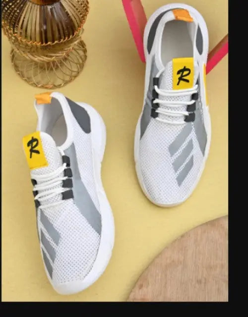 QuickGadgets white and gray sports sneakers for men with breathable mesh and modern design