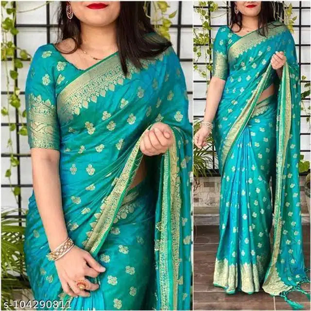 Buy festive saree online India in teal blue with gold floral embroidery and border for women