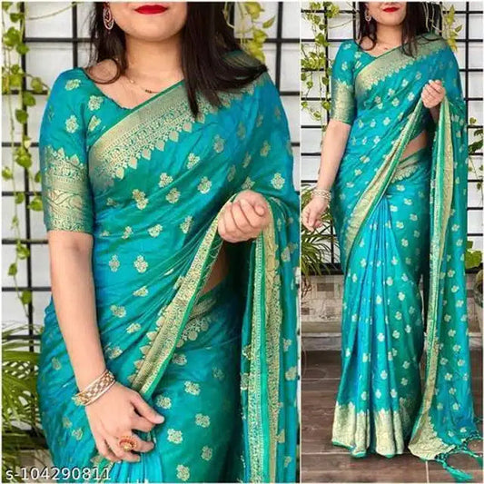 Buy festive saree online India in teal blue with gold floral embroidery and border for women