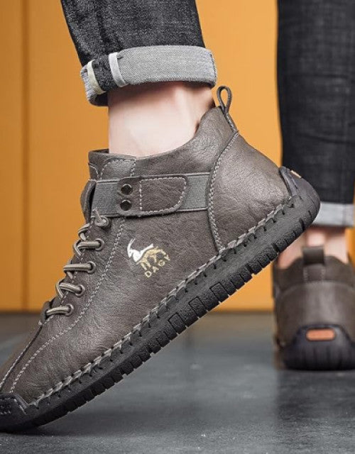 Dropdash grey leather sneakers for men featuring unique stitching and comfort design best men's fashion sneakers India