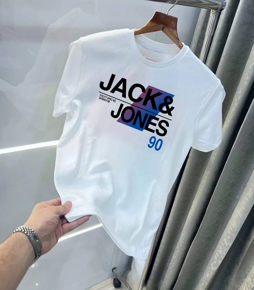 White Jack and Jones branded t-shirt featuring premium quality men's fashion tees with bold logo design