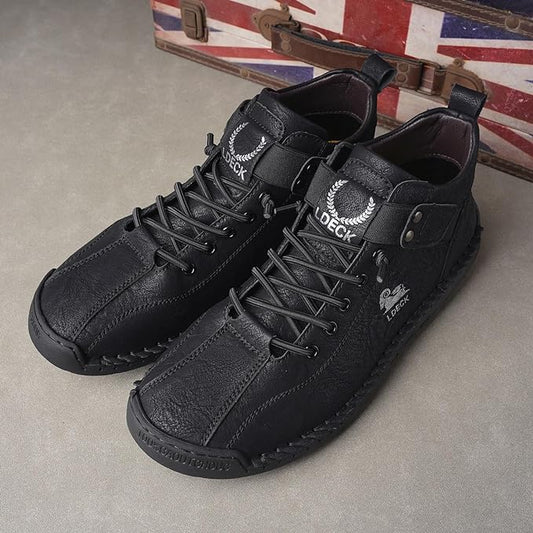 Men's black boots casual shoes with lace-up design and comfortable sole by 18894