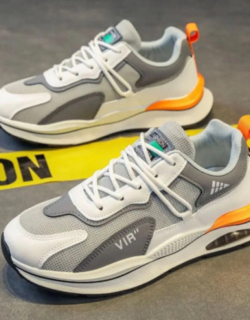 lightweight sneakers for men in gray white and orange with cushioned sole