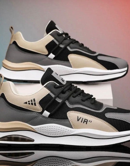 Dropdash men lightweight casual shoes in black beige and gray with breathable mesh and cushioned sole