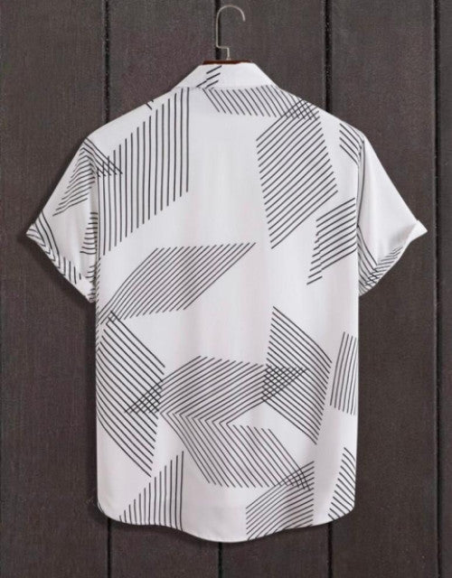 Dropdash men's printed casual shirt with a modern geometric pattern in black and white