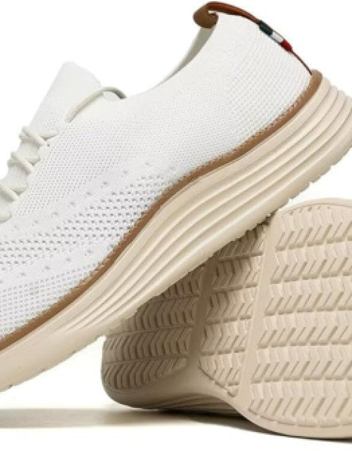 Dropdash men's white casual sneakers with breathable knit fabric and cushioned sole for everyday comfort