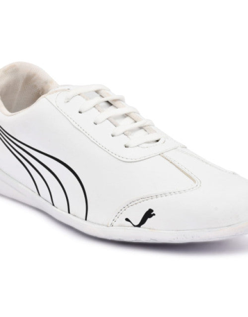 White Puma sport shoes from Dropdash featuring black stripe design Puma sport shoes price in India
