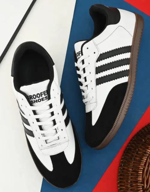 QuickGadgets stylish casual shoes men in white and black with striped design and comfortable sole