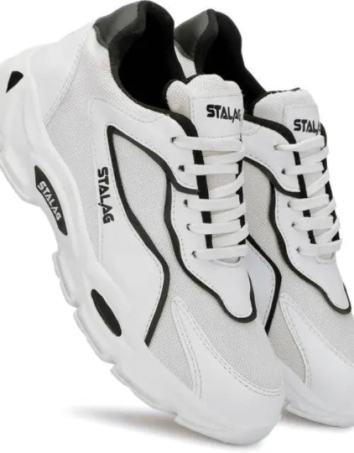 QuickGadgets men's white sports shoes with black accents and cushioned soles for active wear