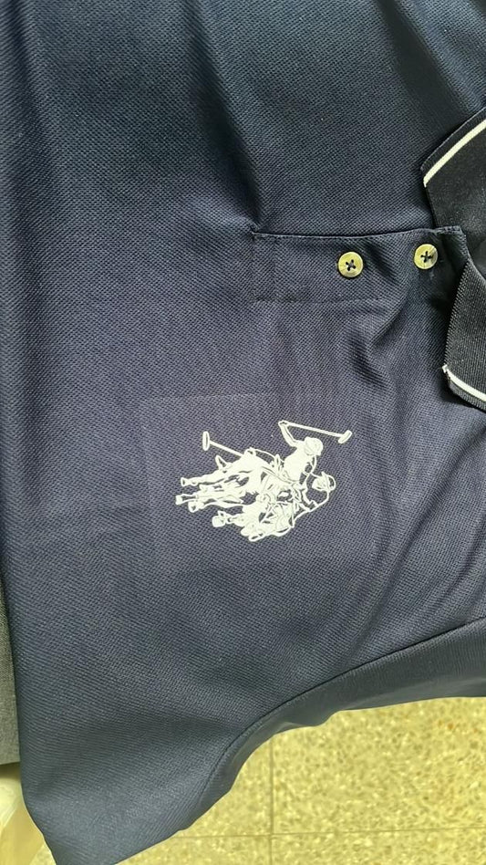 QuickGadgets navy blue men's polo shirt featuring classic collar and embroidered polo player logo trendy men's polo shirts online India