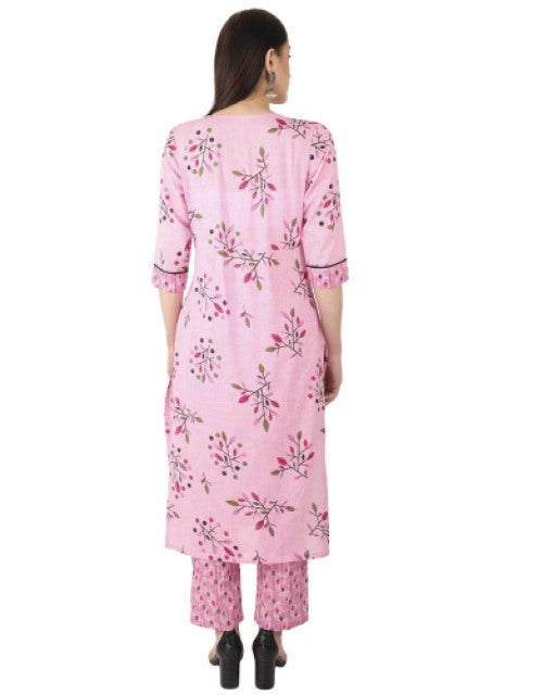 Back view of Dropdash pink printed kurta pants combo for women featuring floral design and three-quarter sleeves