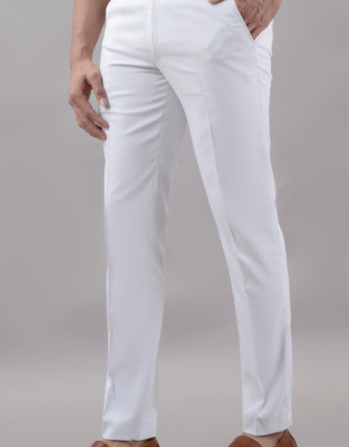 Dropdash white formal trousers for men with slim fit and side pockets for a polished look