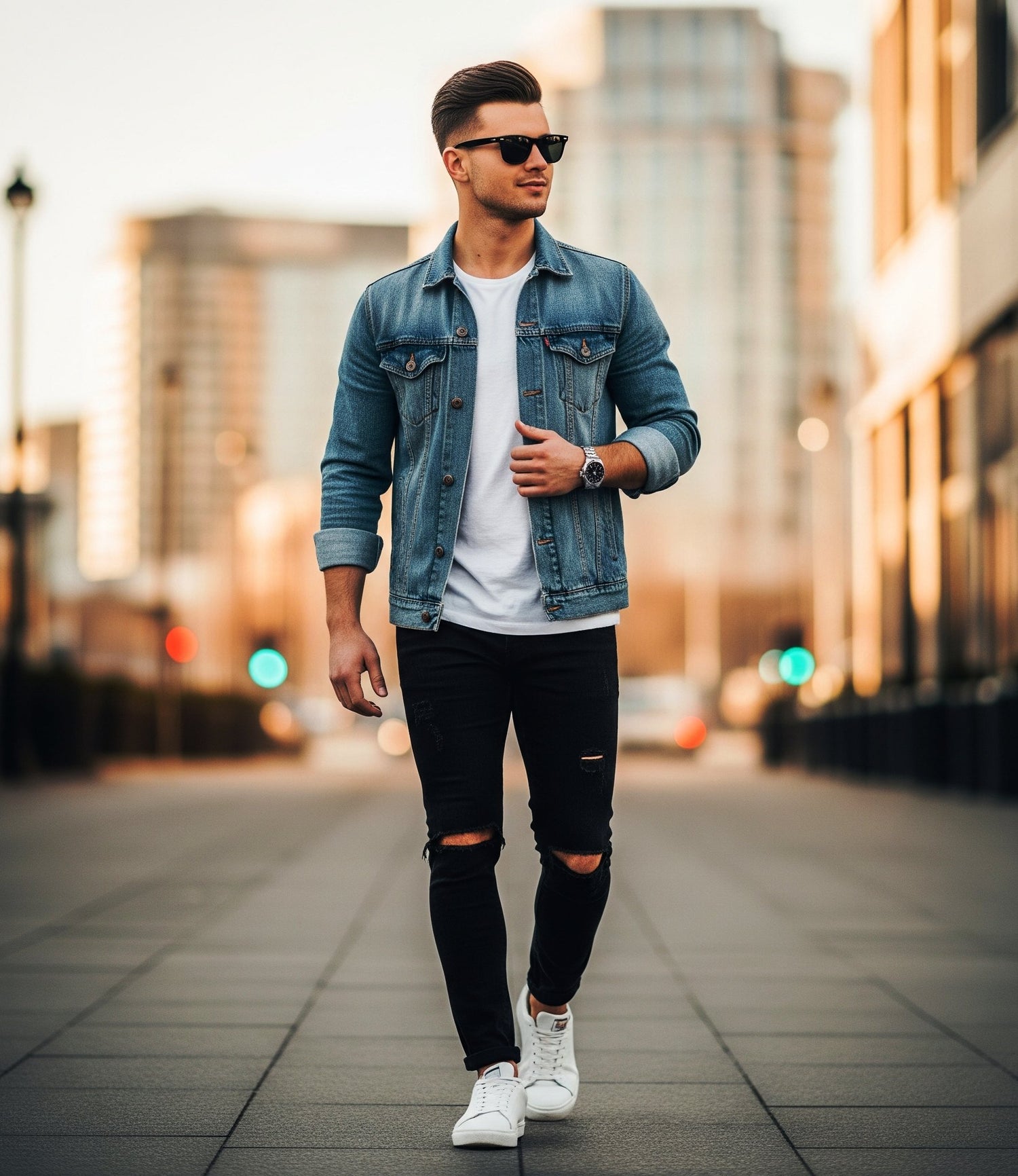 Man browsing a selection of jackets in trendy mens fashion online store with stylish clothing and suits