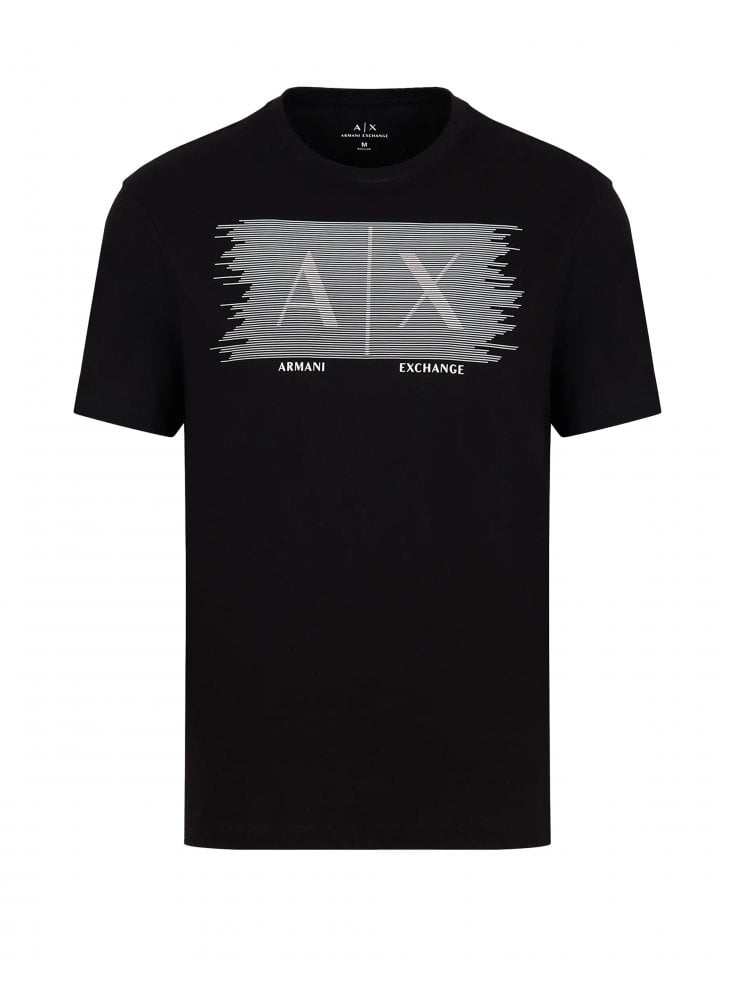 Armani Exchange black men's floral pleated t shirt premium with gray logo print on front