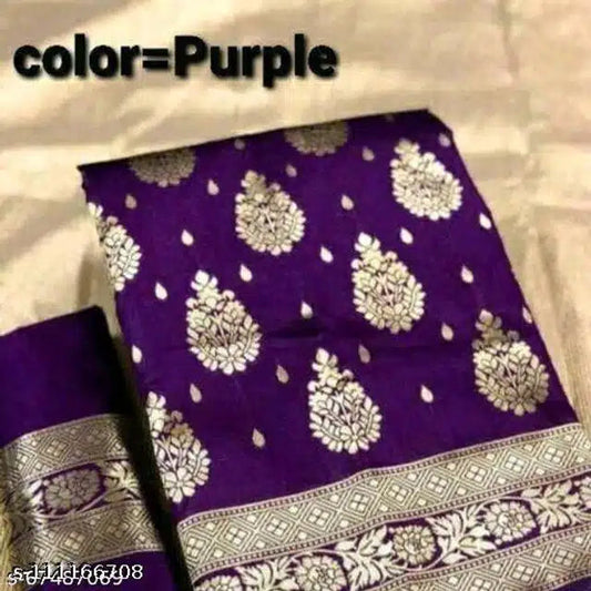 Purple Banarasi silk saree for women with golden floral motifs and intricate border design