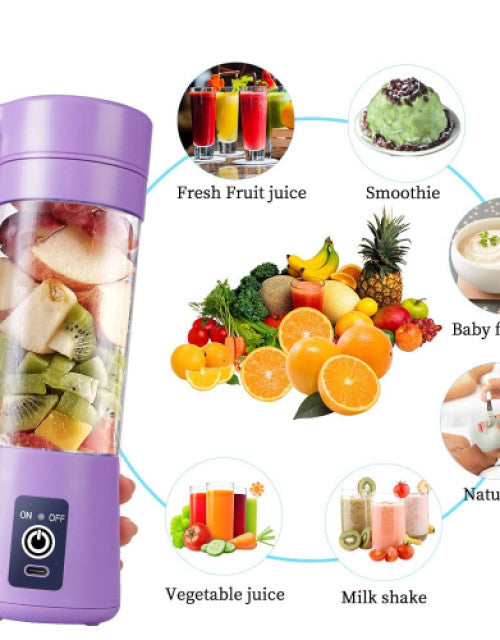 Dropdash best portable juicer for vegetables in purple with fresh fruits inside and juice options
