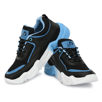 Mens sports shoes black and blue with chunky white soles best running shoes blue