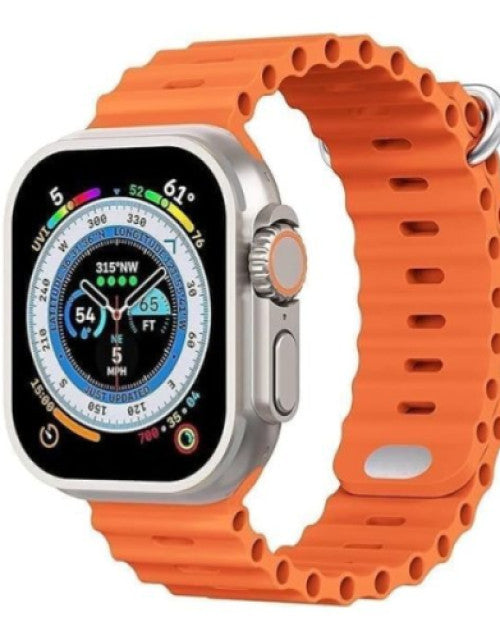Quick Gadgets smartwatch with orange perforated strap displaying digital compass and fitness tracking, best smart watches for men and women