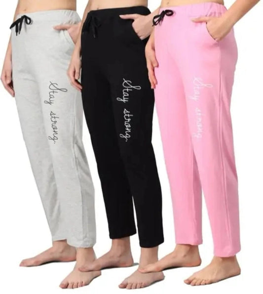 Best value women's trouser set in gray black and pink with stay strong text and drawstring waist