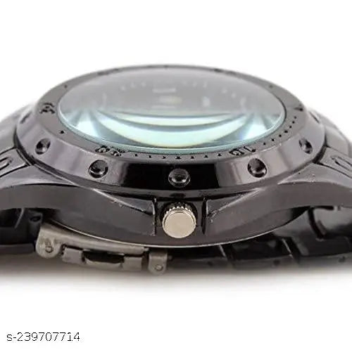 Black metal strap watch for men with analog dial and round case by 9290