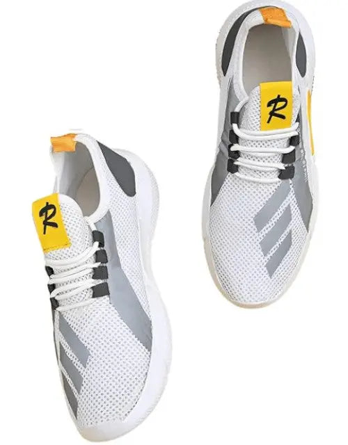 QuickGadgets white and gray sports sneakers for men with breathable mesh upper and lace-up design
