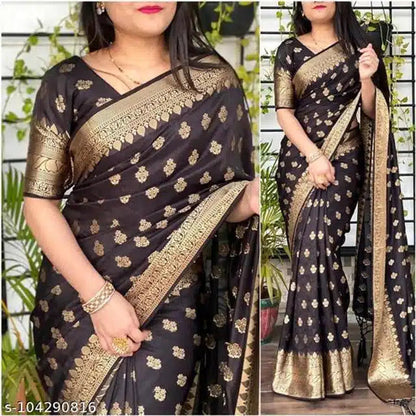 Elegant black and gold womens saree with intricate festive designs to buy festive saree online India