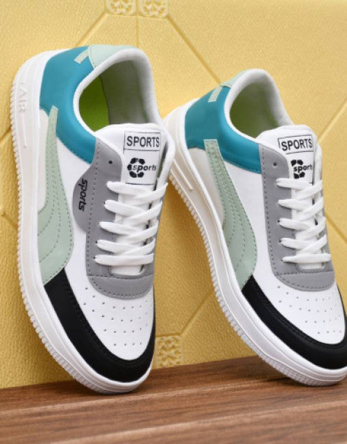 Dropdash casual sneaker shoes for women in white with teal and gray accents and lace-up design