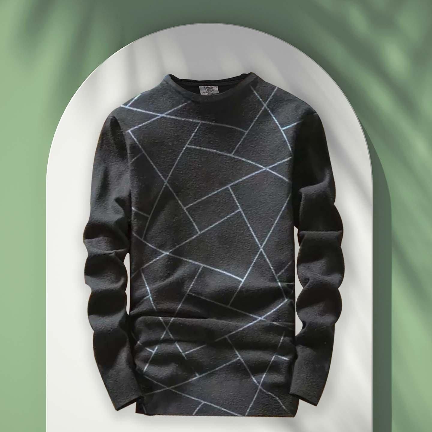 QuickGadgets men's cotton blend stripes t-shirt in dark gray with geometric line pattern