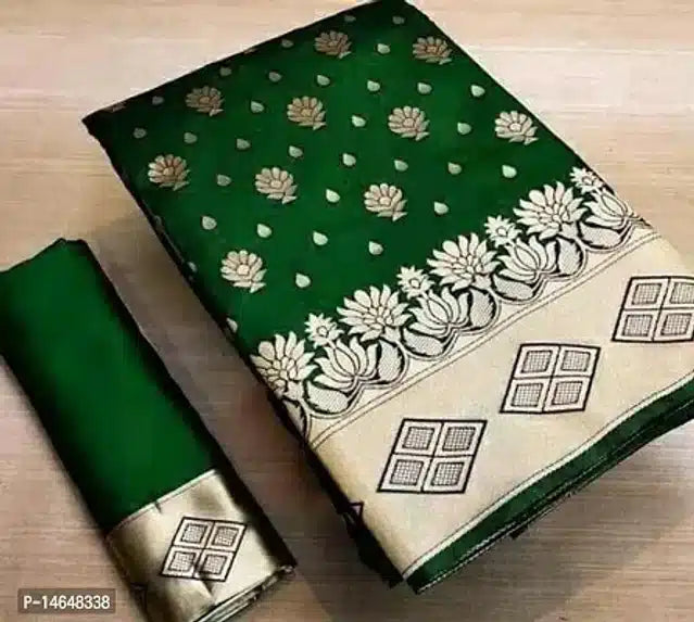 Green jacquard printed saree online with floral and geometric patterns for women