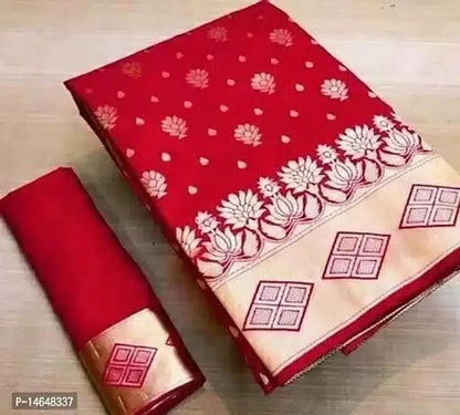 Red womens jacquard printed saree online with floral and geometric designs on beige border