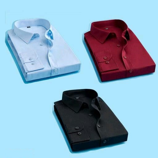 Men's casual shirt combo featuring three folded shirts in white, maroon, and black colors