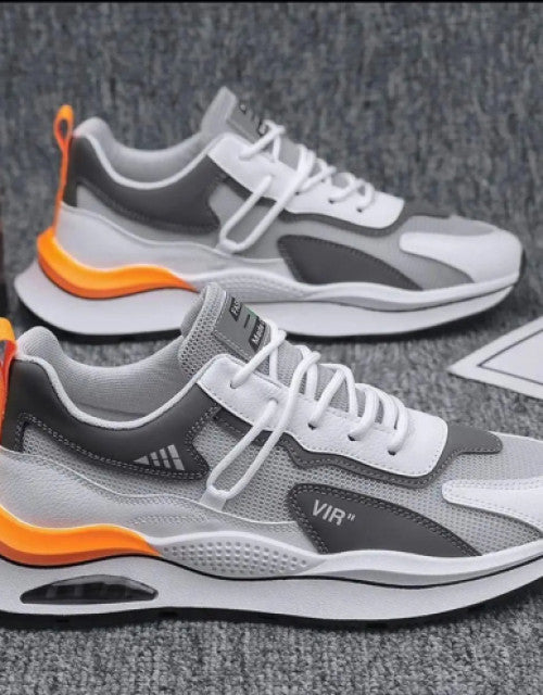 Dropdash men stylish casual shoes in gray white and orange with breathable mesh design