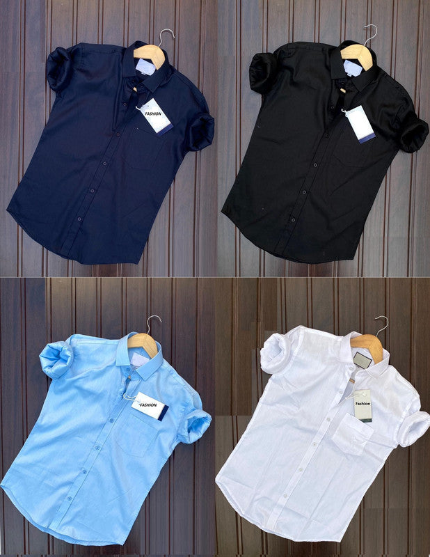 men's casual shirt combo in navy blue, black, light blue, and white colors