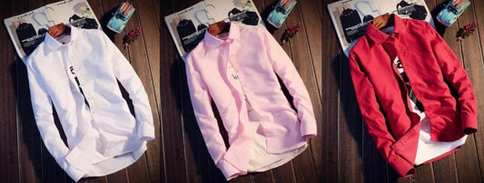 Men's casual shirt combo featuring white pink and red button-up shirts for stylish everyday wear
