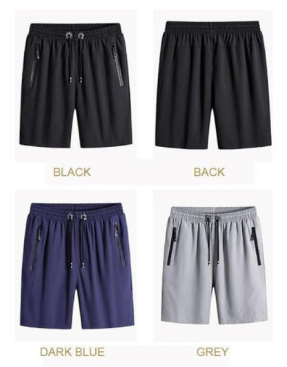 Men's cotton polyester shorts in black dark blue and grey with zip pockets and drawstring waist