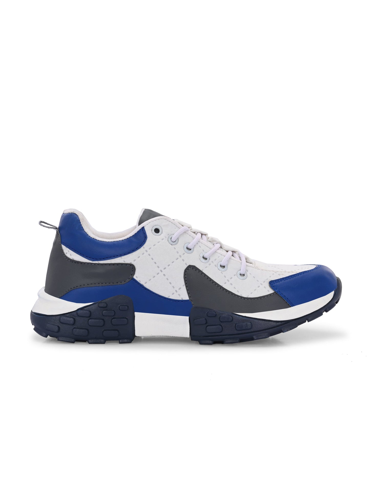 Men's premium quality casual shoes in white blue and gray with textured sole for everyday wear