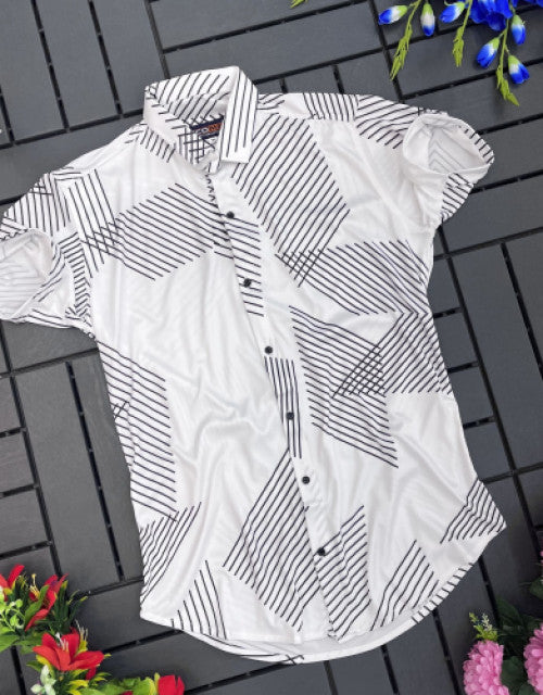 Dropdash men's printed casual shirt with bold geometric patterns in black and white