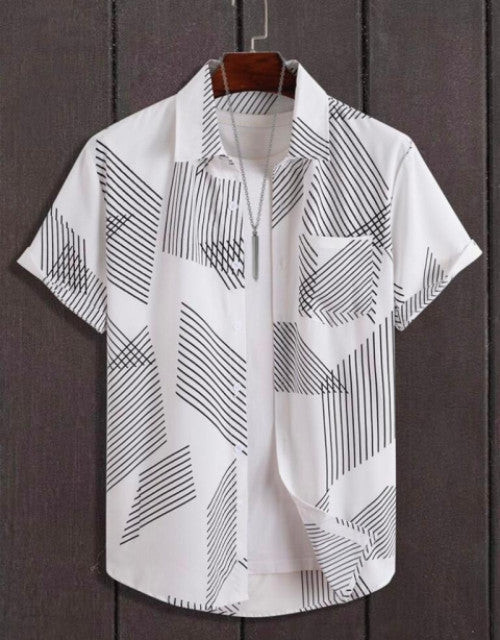 Men's printed casual shirt by Dropdash featuring a stylish geometric design in black and white