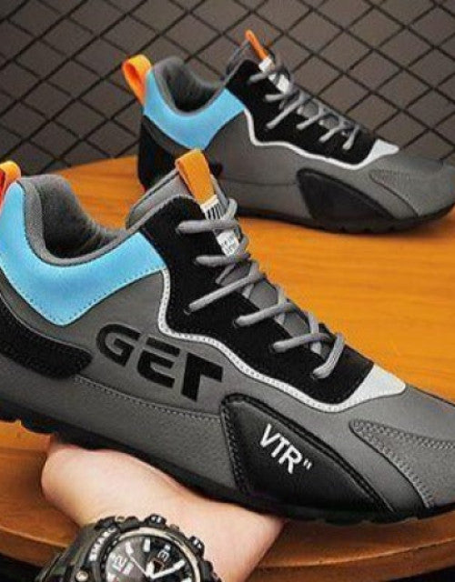 Dropdash men's stylish running shoes in gray black and blue with lace-up design and comfortable fit