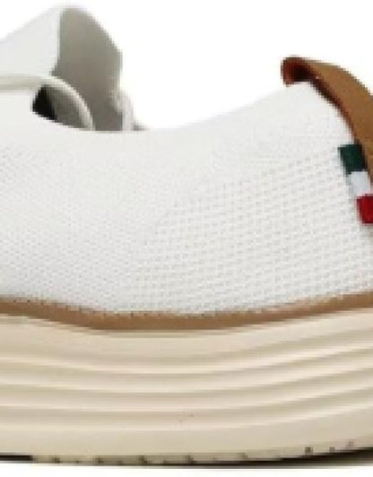 Dropdash men's white casual sneakers with textured upper and cushioned beige sole for comfortable everyday wear