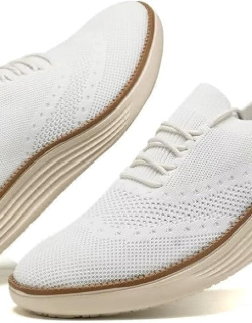 Dropdash men's white casual sneakers with breathable knit design and cushioned sole for comfort