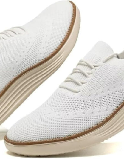 Dropdash men's white casual sneakers with breathable knit design and cushioned sole for comfort