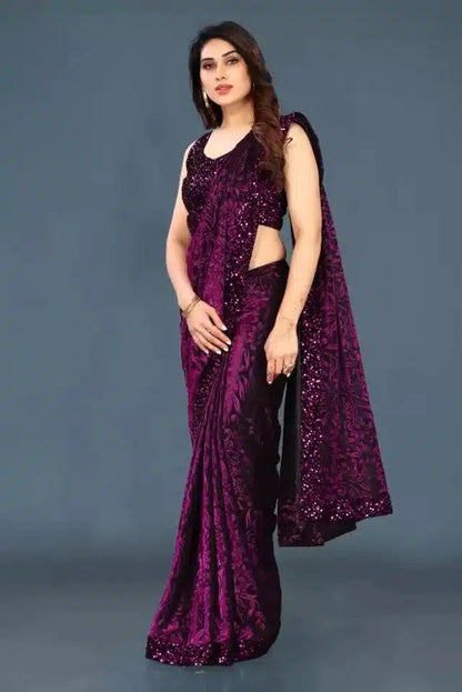 Elegant navy blue sequin saree for women with intricate sequins and stylish drape