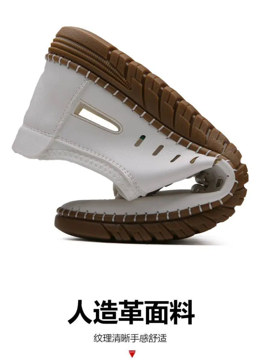 Flexible white premium men's fashion shoes with brown rubber soles for casual wear