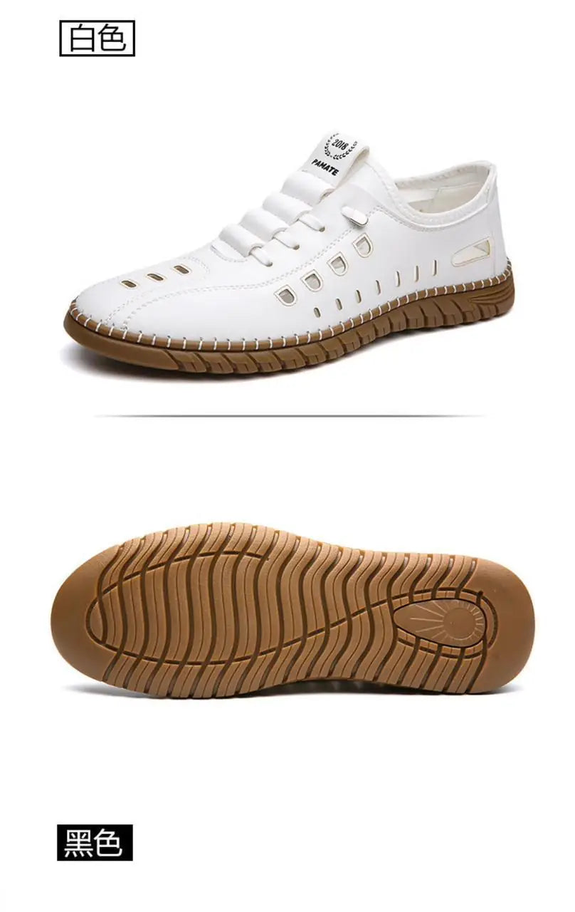 White men's casual shoes with breathable design and brown sole premium men's fashion shoes