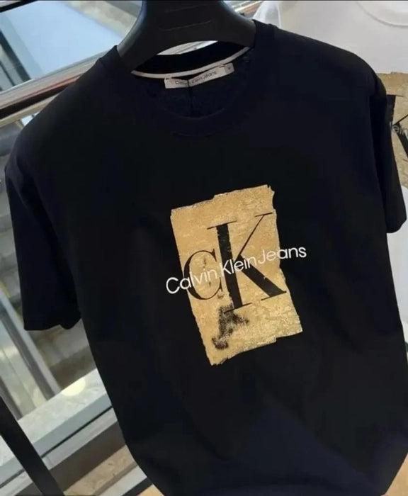 Black Calvin Klein Jeans t-shirt with gold logo print premium quality floral t-shirt for men