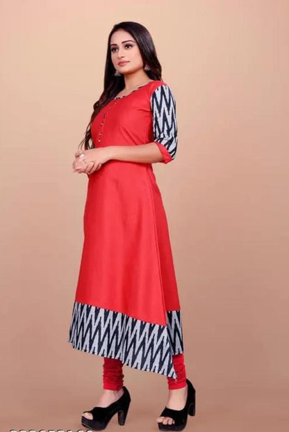 Elegant red and printed women's gown showcasing premium quality gown for women with three-quarter sleeves