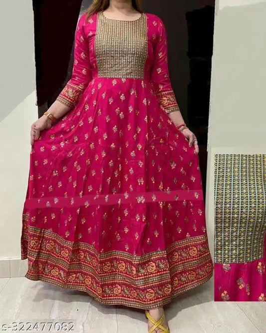 Pink premium quality women kurti online with golden embroidery and floral print full sleeves